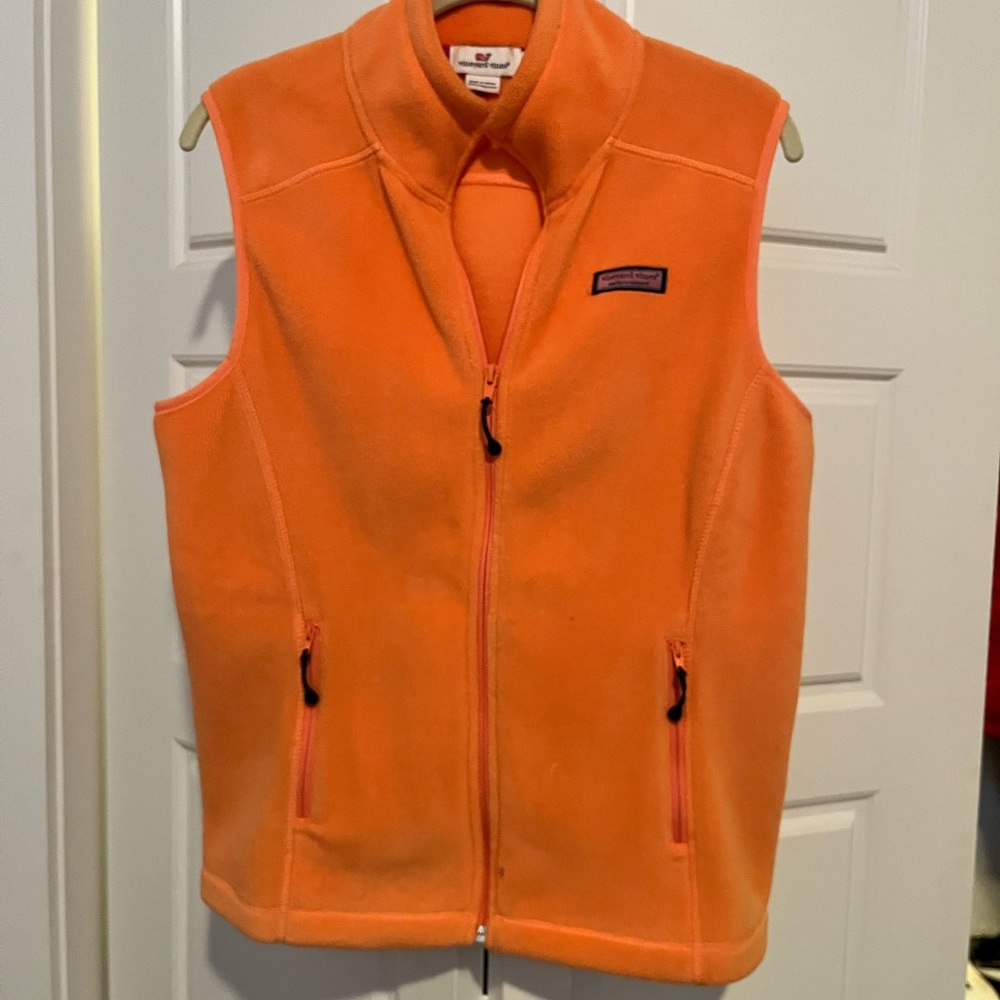 Vineyard Vines Full Zip Fleece Orange Sleeveless Sweater Vest Size Small